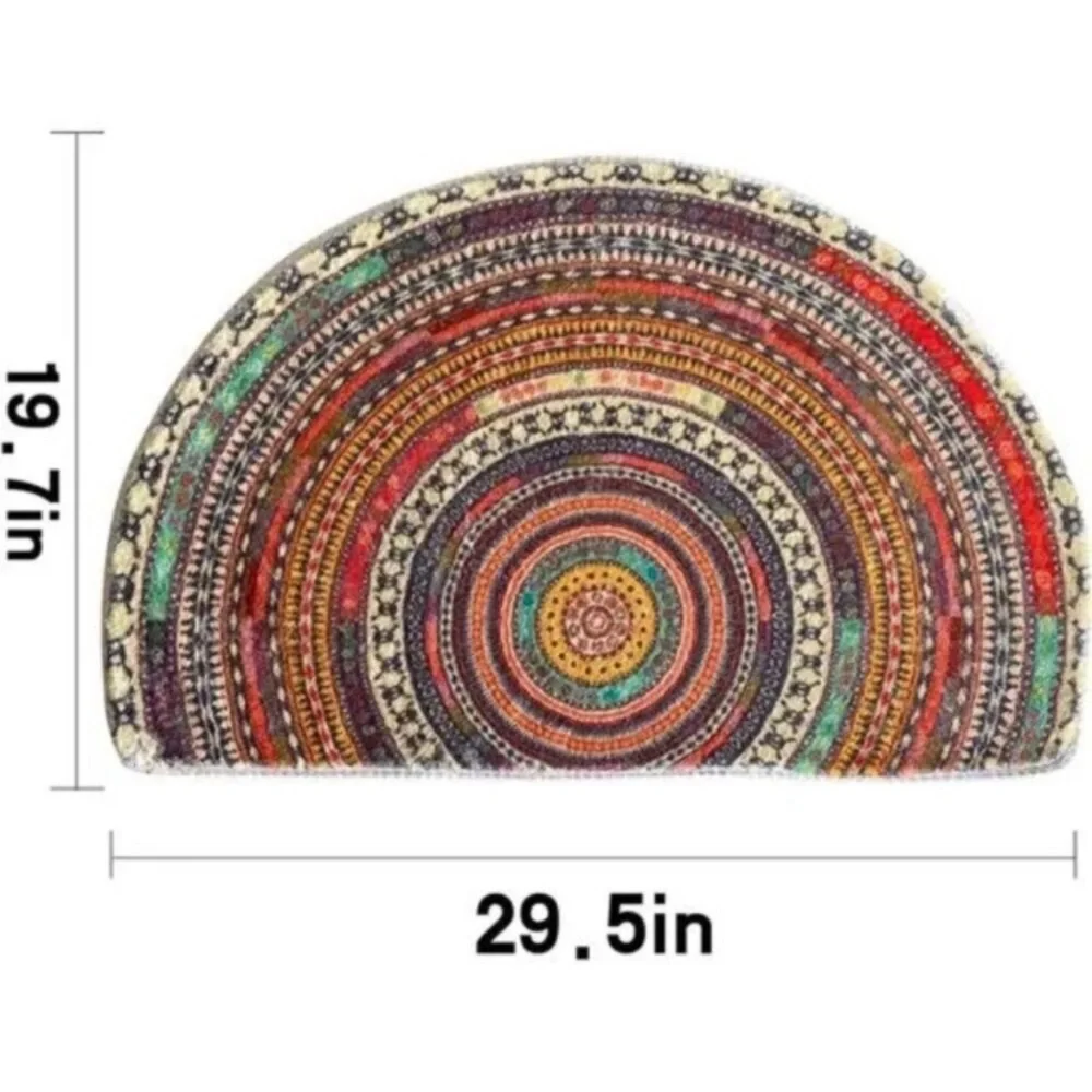 Half Round Door Mat,SemiCircle Bathroom Floor Rug,Mandala Boho Bohemian Non-Slip